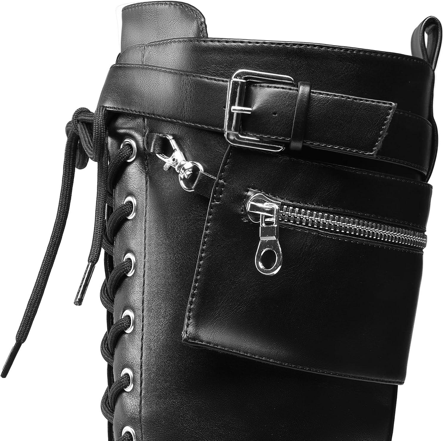 imageDREAM PAIRS Womens Combat Riding Platform Knee High Boots Lace Up Fall Lug Sole Gothic Motorcycle Boots with Inside ZipperBlack