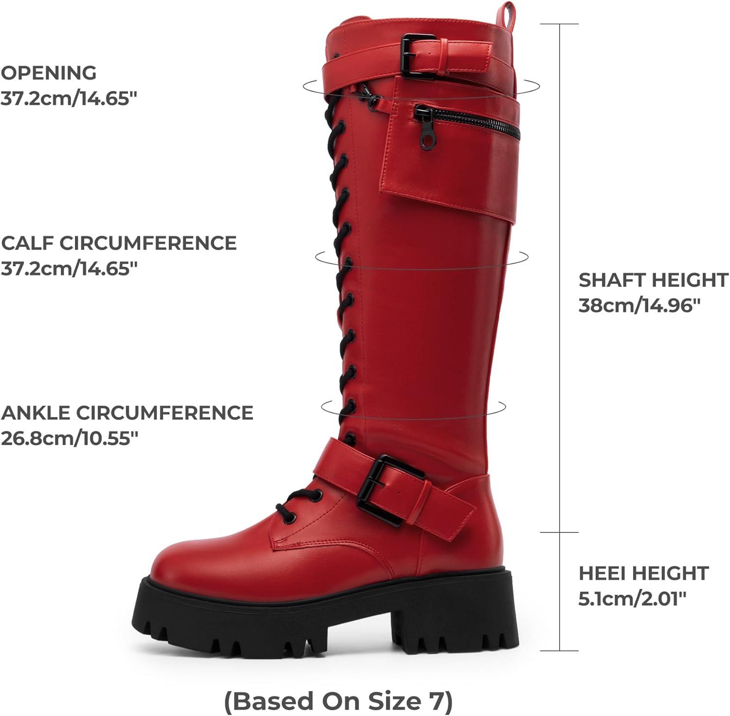 imageDREAM PAIRS Womens Combat Riding Platform Knee High Boots Lace Up Fall Lug Sole Gothic Motorcycle Boots with Inside ZipperRed