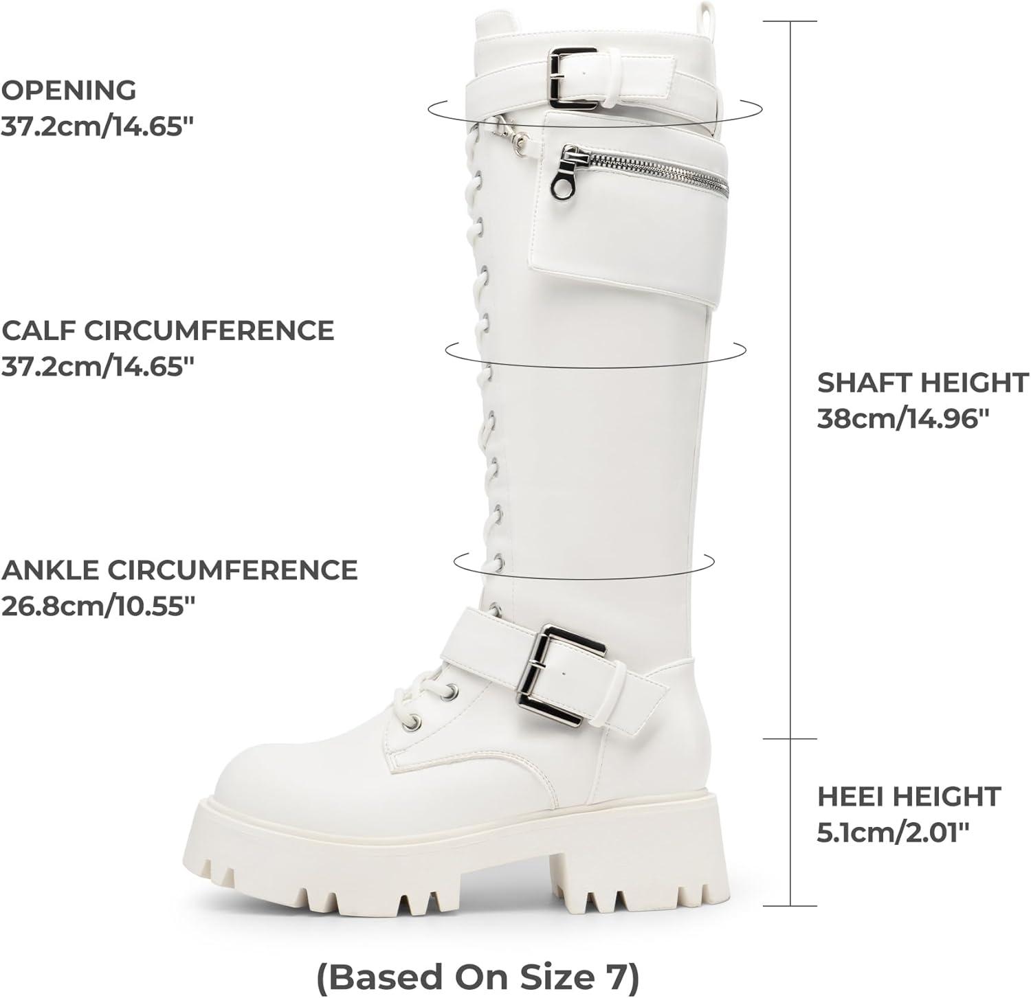 imageDREAM PAIRS Womens Combat Riding Platform Knee High Boots Lace Up Fall Lug Sole Gothic Motorcycle Boots with Inside ZipperWhite