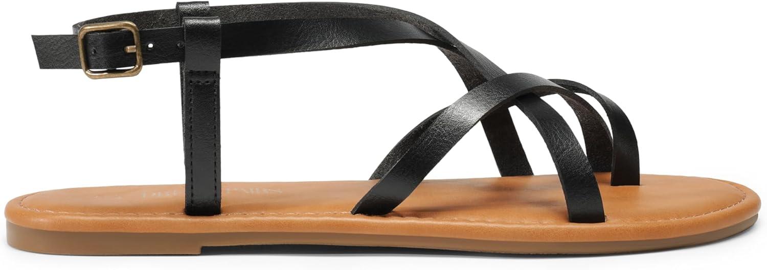 imageDREAM PAIRS Womens Flat Sandals Strappy Dressy Comfortable Ankle Strap Casual Summer Thong Sandals for Beach
