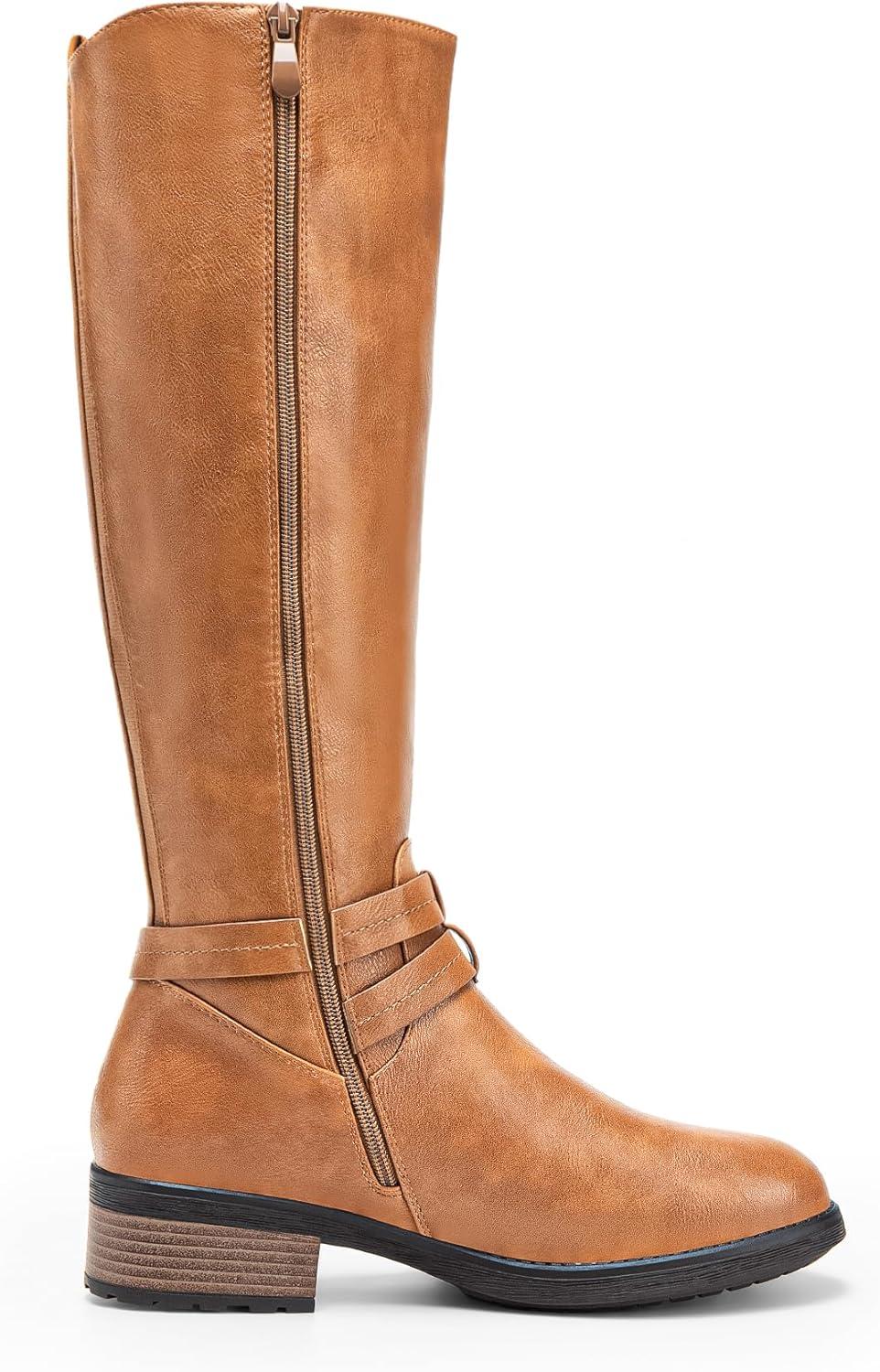 imageDREAM PAIRS Womens Knee High Boots Buckle Riding BootsCamelu