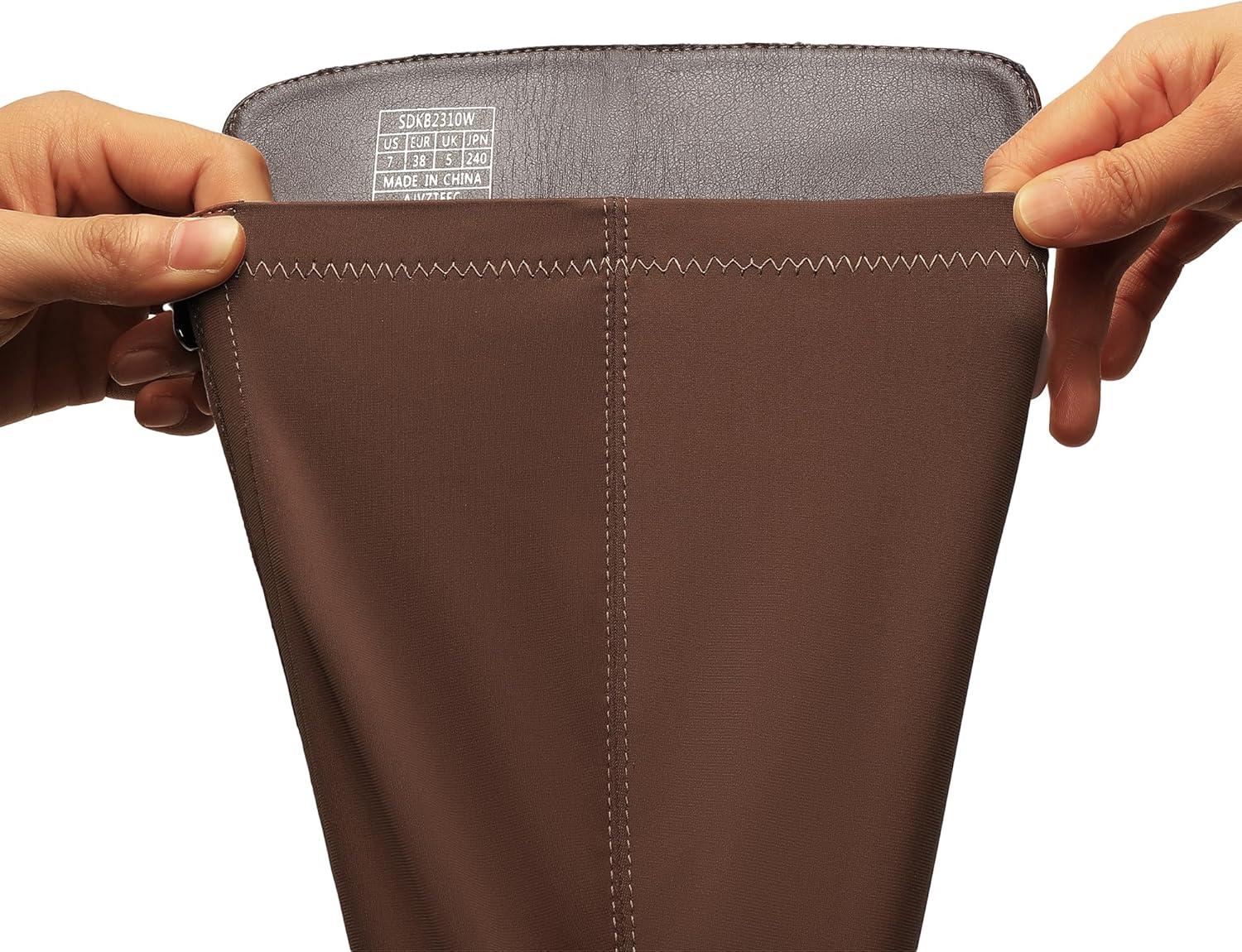 imageDREAM PAIRS Womens Knee High Boots Comfortable Platform Round Toe Stretch Boots for WomenLight Brown