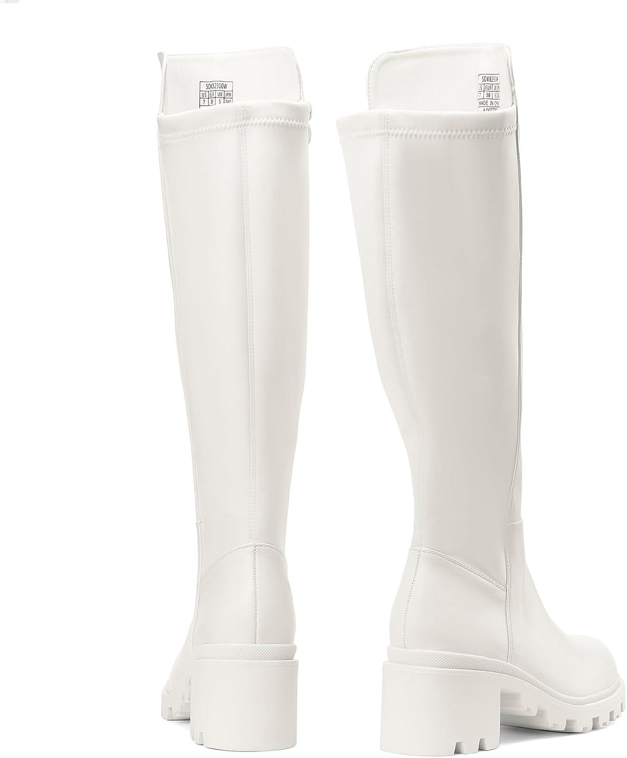 imageDREAM PAIRS Womens Knee High Boots Comfortable Platform Round Toe Stretch Boots for WomenWhite