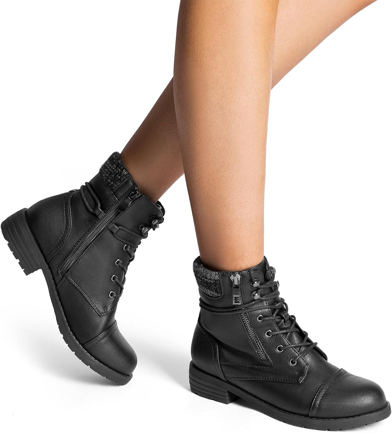 imageDREAM PAIRS Womens Lace Up Combat boots Ankle BootiesBlack