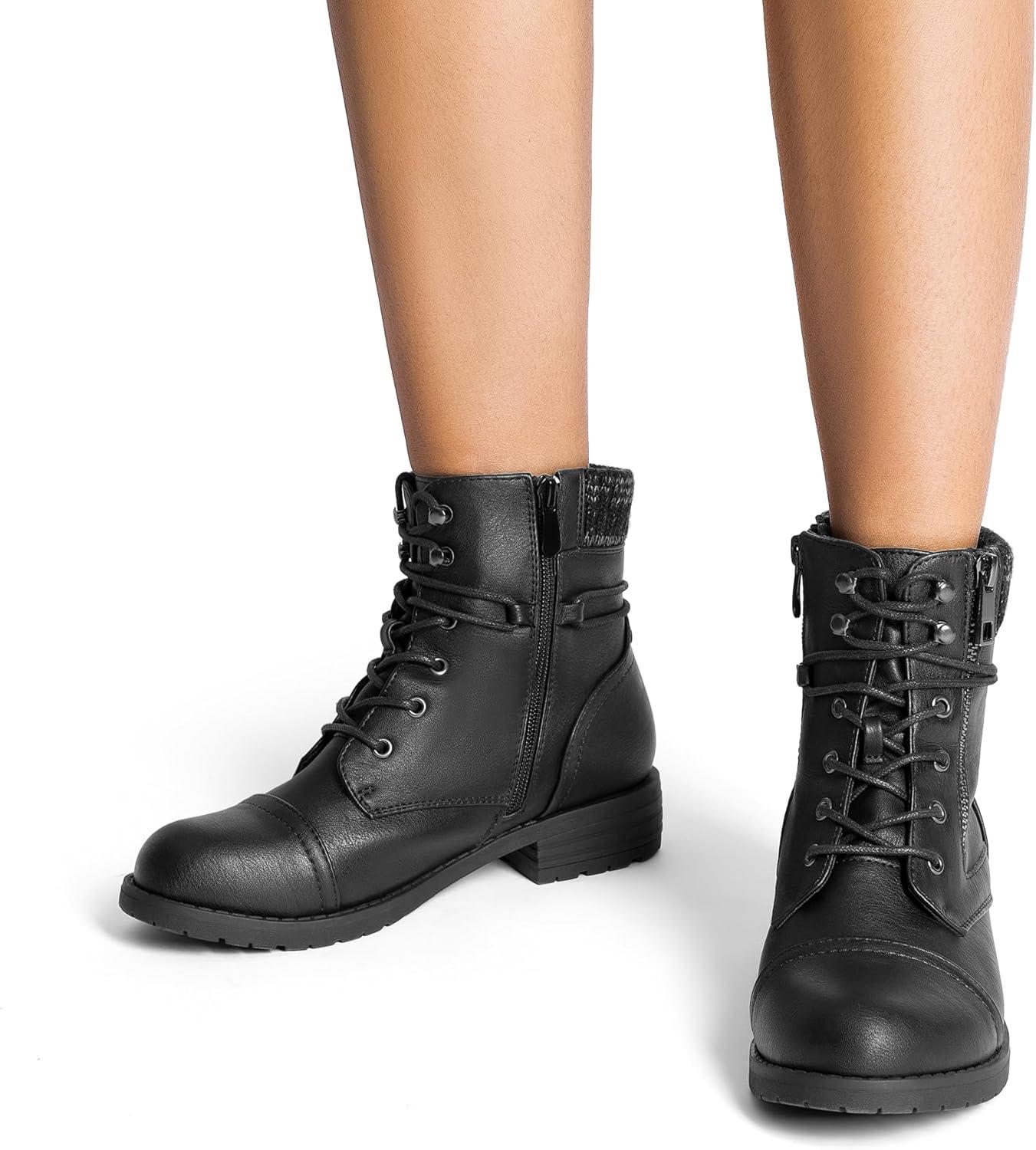 imageDREAM PAIRS Womens Lace Up Combat boots Ankle BootiesBlack
