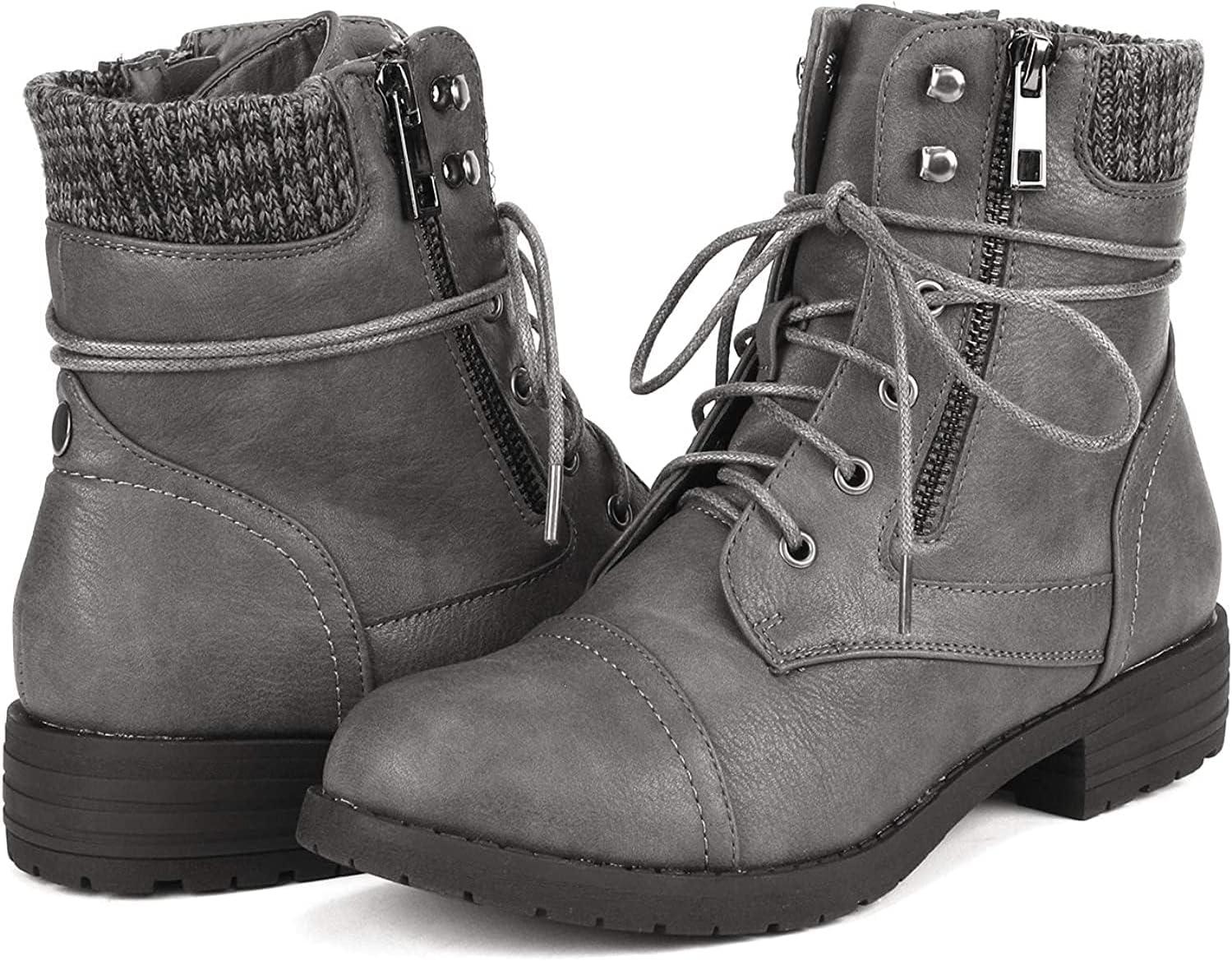 imageDREAM PAIRS Womens Lace Up Combat boots Ankle BootiesGrey