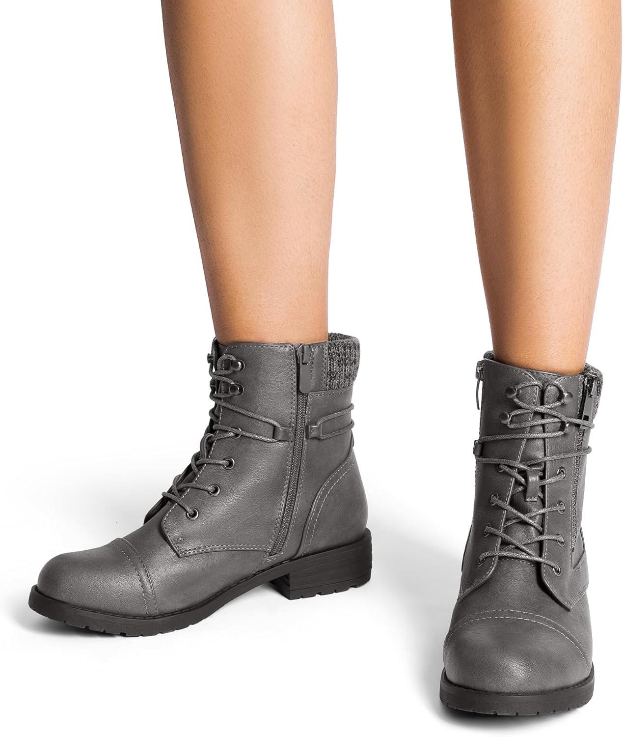 imageDREAM PAIRS Womens Lace Up Combat boots Ankle BootiesGrey