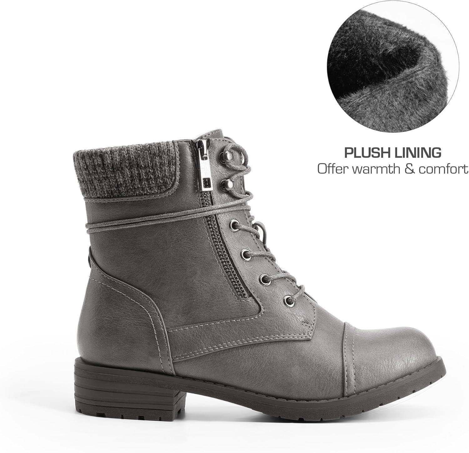 imageDREAM PAIRS Womens Lace Up Combat boots Ankle BootiesGrey