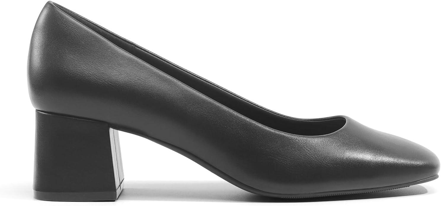 imageDREAM PAIRS Womens Low Chunky Heels Square Toe Pumps Comfortable Slip On Dress Shoes Wedding Party Office ShoesBlack