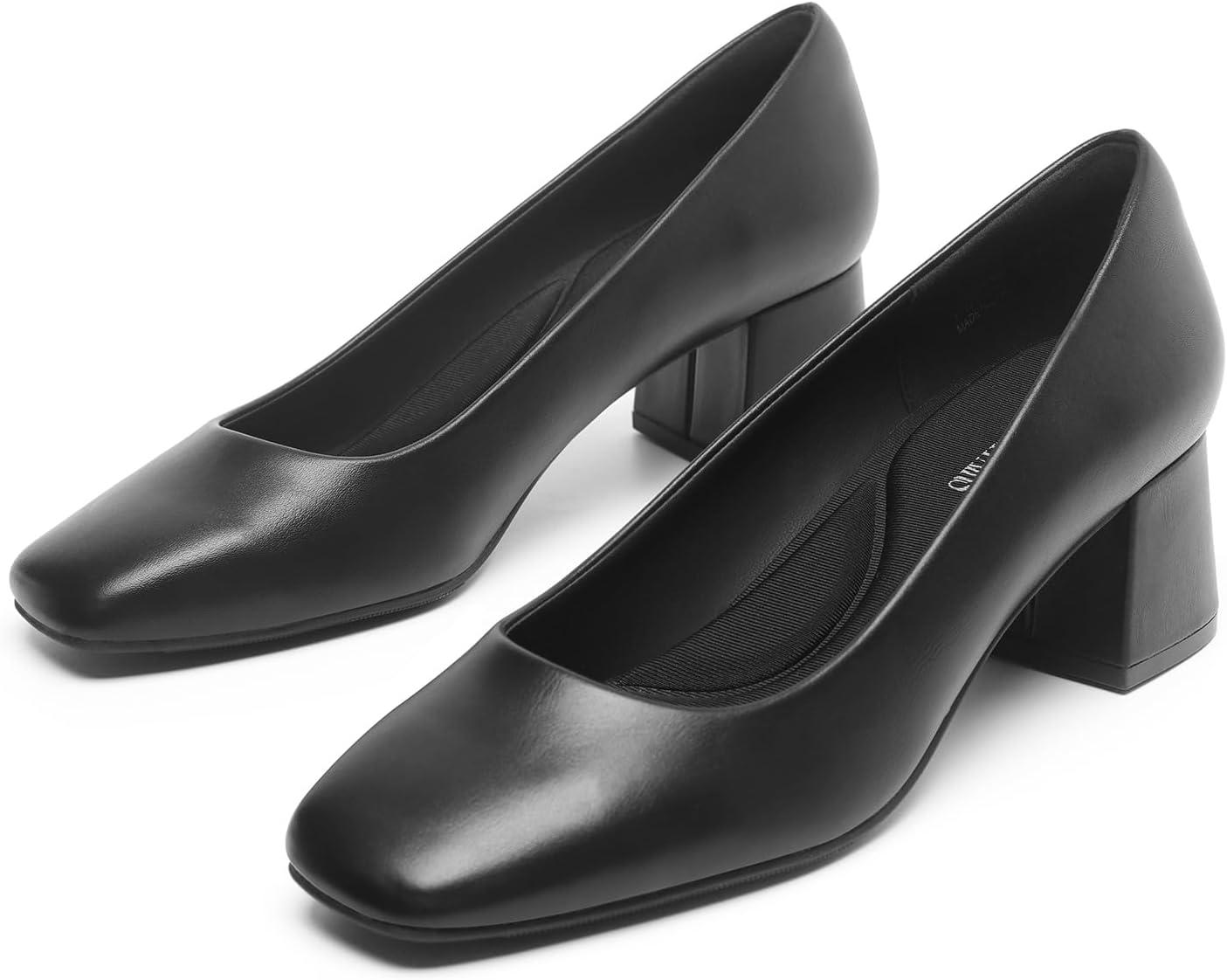 imageDREAM PAIRS Womens Low Chunky Heels Square Toe Pumps Comfortable Slip On Dress Shoes Wedding Party Office ShoesBlack