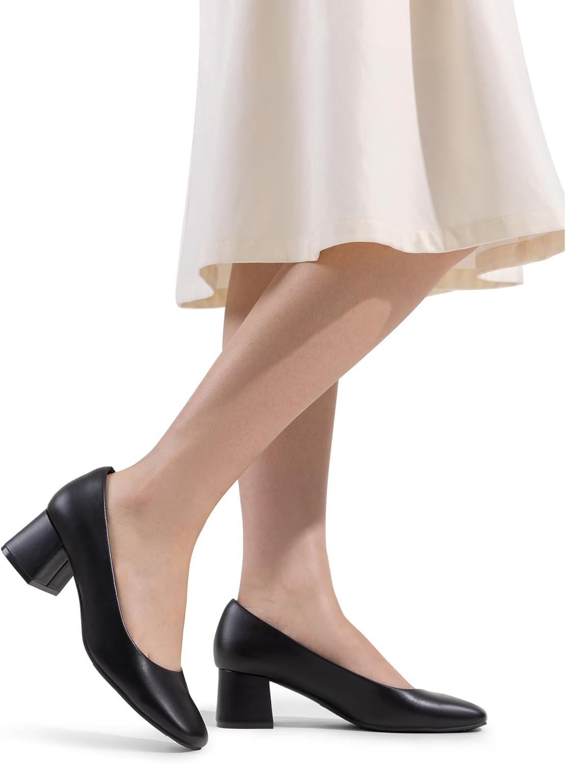imageDREAM PAIRS Womens Low Chunky Heels Square Toe Pumps Comfortable Slip On Dress Shoes Wedding Party Office ShoesBlack