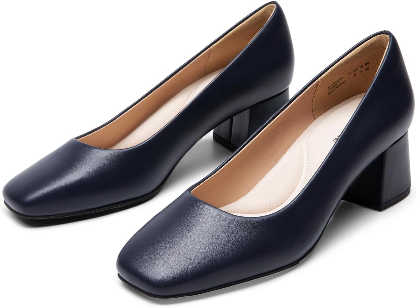 imageDREAM PAIRS Womens Low Chunky Heels Square Toe Pumps Comfortable Slip On Dress Shoes Wedding Party Office ShoesNavypu