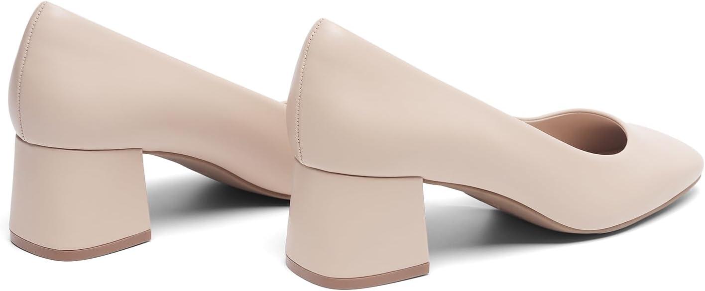 imageDREAM PAIRS Womens Low Chunky Heels Square Toe Pumps Comfortable Slip On Dress Shoes Wedding Party Office ShoesNude