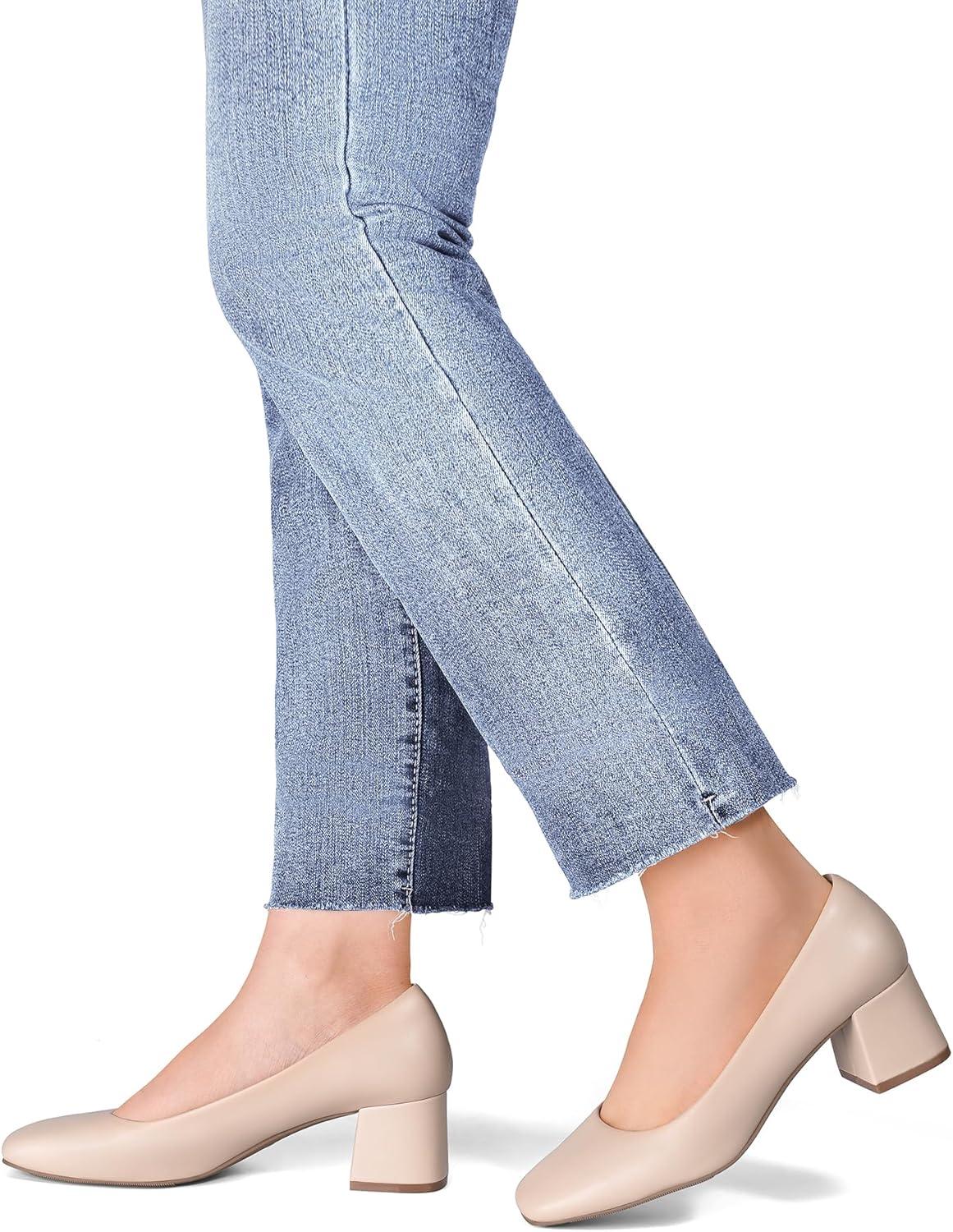 imageDREAM PAIRS Womens Low Chunky Heels Square Toe Pumps Comfortable Slip On Dress Shoes Wedding Party Office ShoesNude