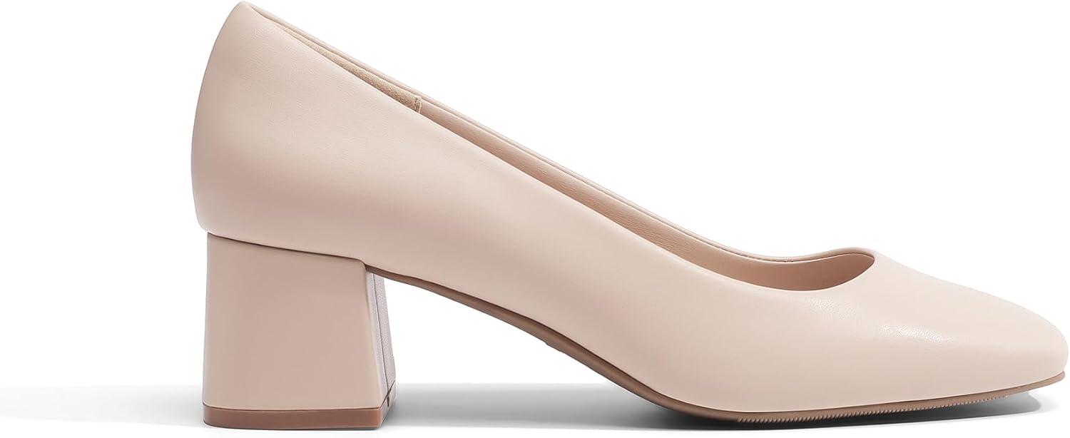 imageDREAM PAIRS Womens Low Chunky Heels Square Toe Pumps Comfortable Slip On Dress Shoes Wedding Party Office ShoesNude