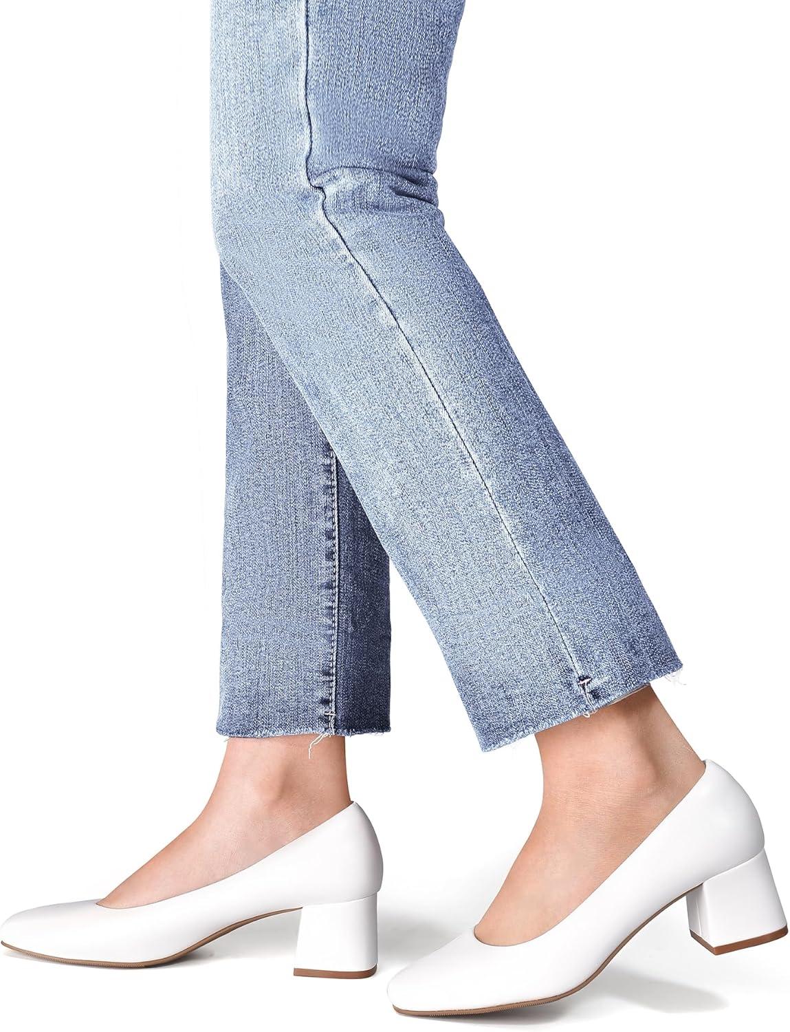 imageDREAM PAIRS Womens Low Chunky Heels Square Toe Pumps Comfortable Slip On Dress Shoes Wedding Party Office ShoesWhite