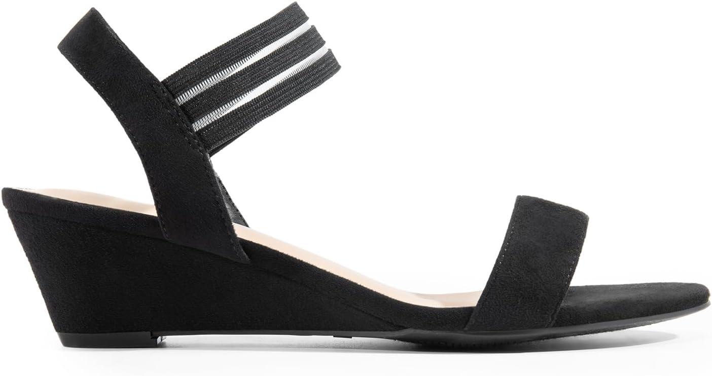 imageDREAM PAIRS Womens Low Heel Wedge Sandals Comfortable SlipOn Elastic Ankle Strap Summer Business Casual Dress ShoesBlacksuede