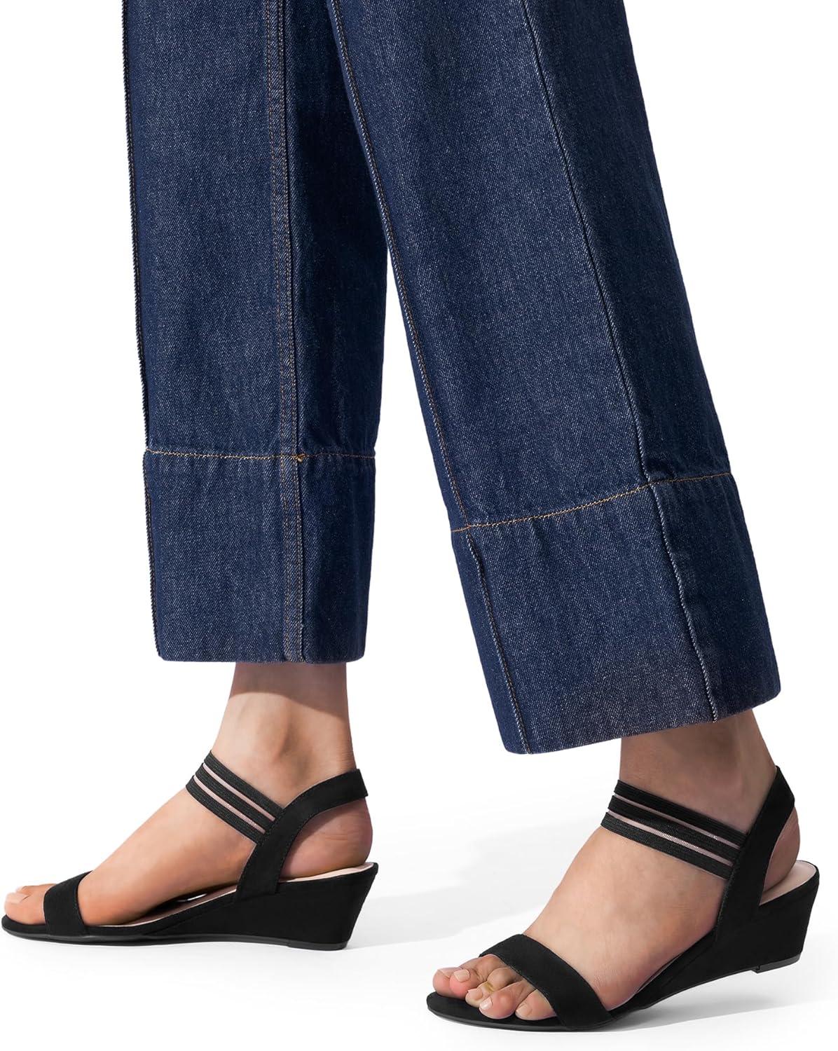 imageDREAM PAIRS Womens Low Heel Wedge Sandals Comfortable SlipOn Elastic Ankle Strap Summer Business Casual Dress ShoesBlacksuede