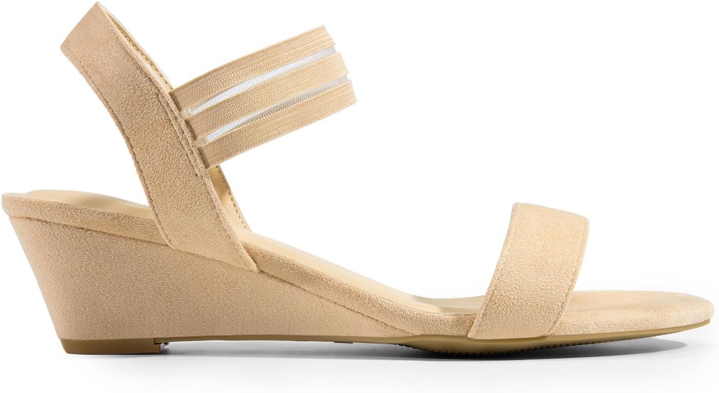 imageDREAM PAIRS Womens Low Heel Wedge Sandals Comfortable SlipOn Elastic Ankle Strap Summer Business Casual Dress ShoesNudesuede