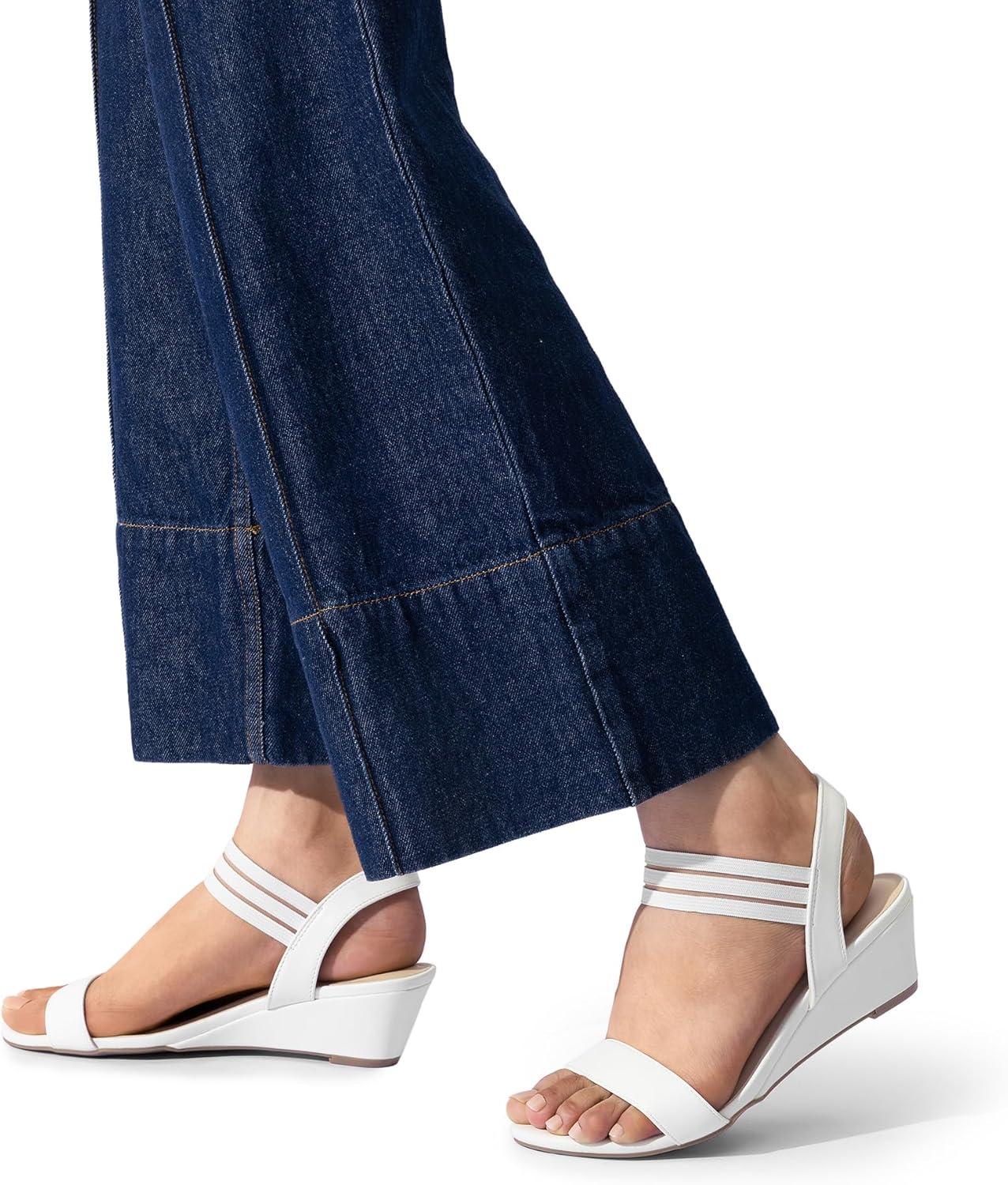 imageDREAM PAIRS Womens Low Heel Wedge Sandals Comfortable SlipOn Elastic Ankle Strap Summer Business Casual Dress ShoesWhitepu