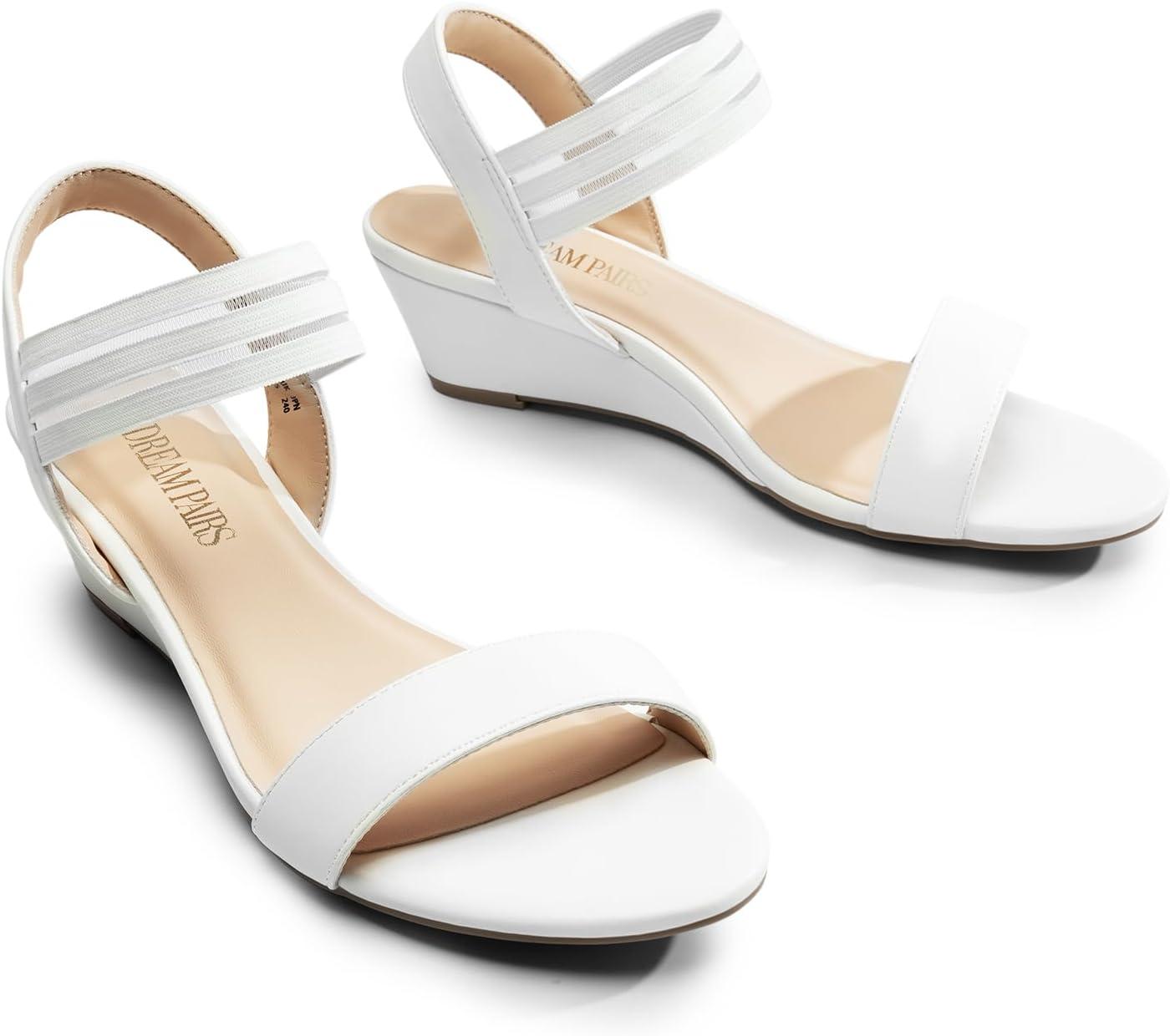 imageDREAM PAIRS Womens Low Heel Wedge Sandals Comfortable SlipOn Elastic Ankle Strap Summer Business Casual Dress ShoesWhitepu