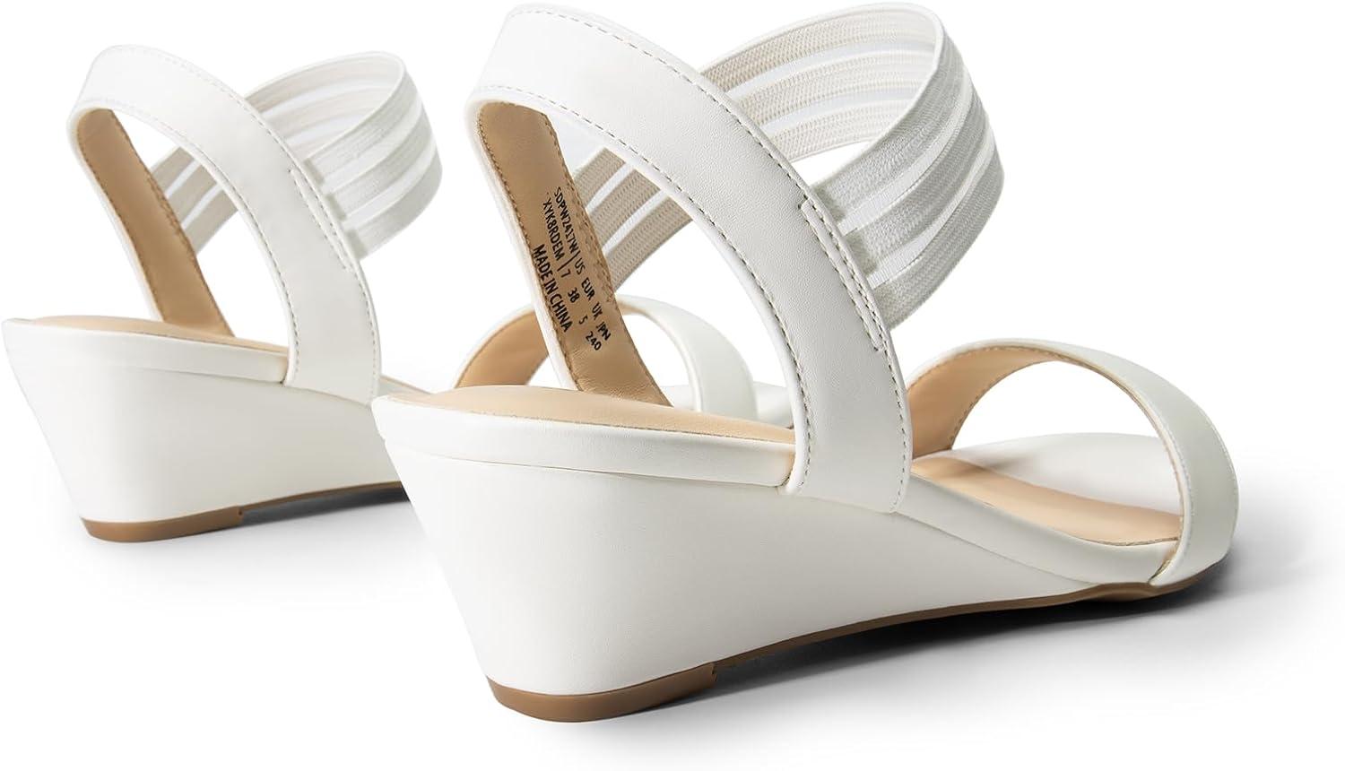 imageDREAM PAIRS Womens Low Heel Wedge Sandals Comfortable SlipOn Elastic Ankle Strap Summer Business Casual Dress ShoesWhitepu