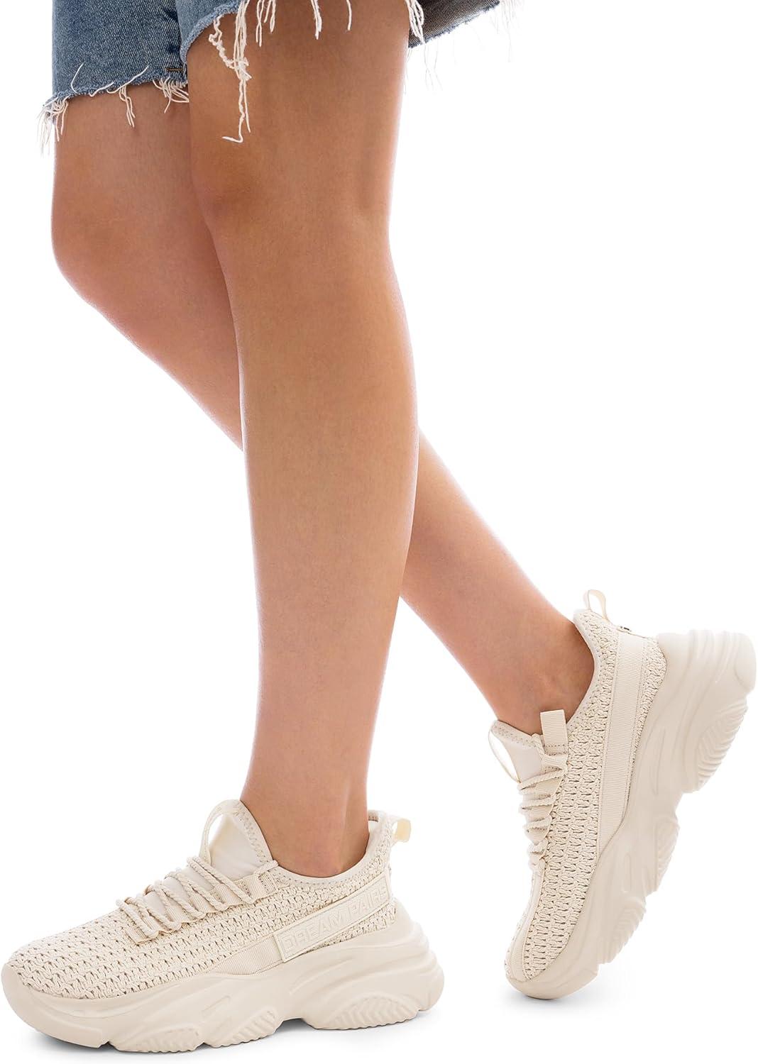 imageDREAM PAIRS Womens Platform Chunky Fashion Sneakers Slip on Walking Stylish Lightweight Classic Casual SneakerBeige