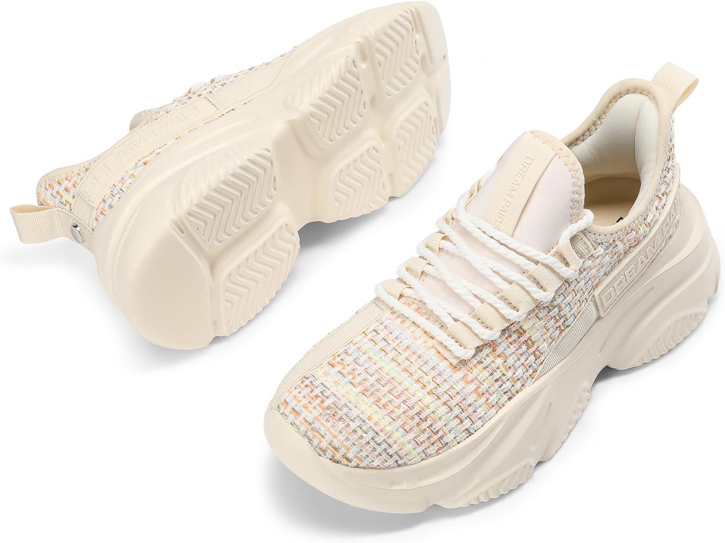 imageDREAM PAIRS Womens Platform Chunky Fashion Sneakers Slip on Walking Stylish Lightweight Classic Casual SneakerBeigeRainbow