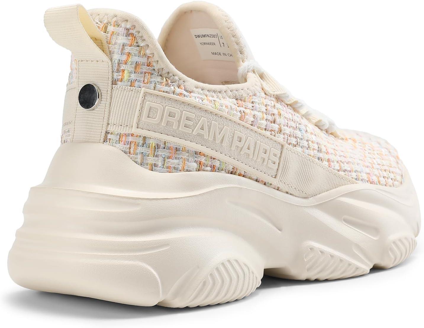 imageDREAM PAIRS Womens Platform Chunky Fashion Sneakers Slip on Walking Stylish Lightweight Classic Casual SneakerBeigeRainbow