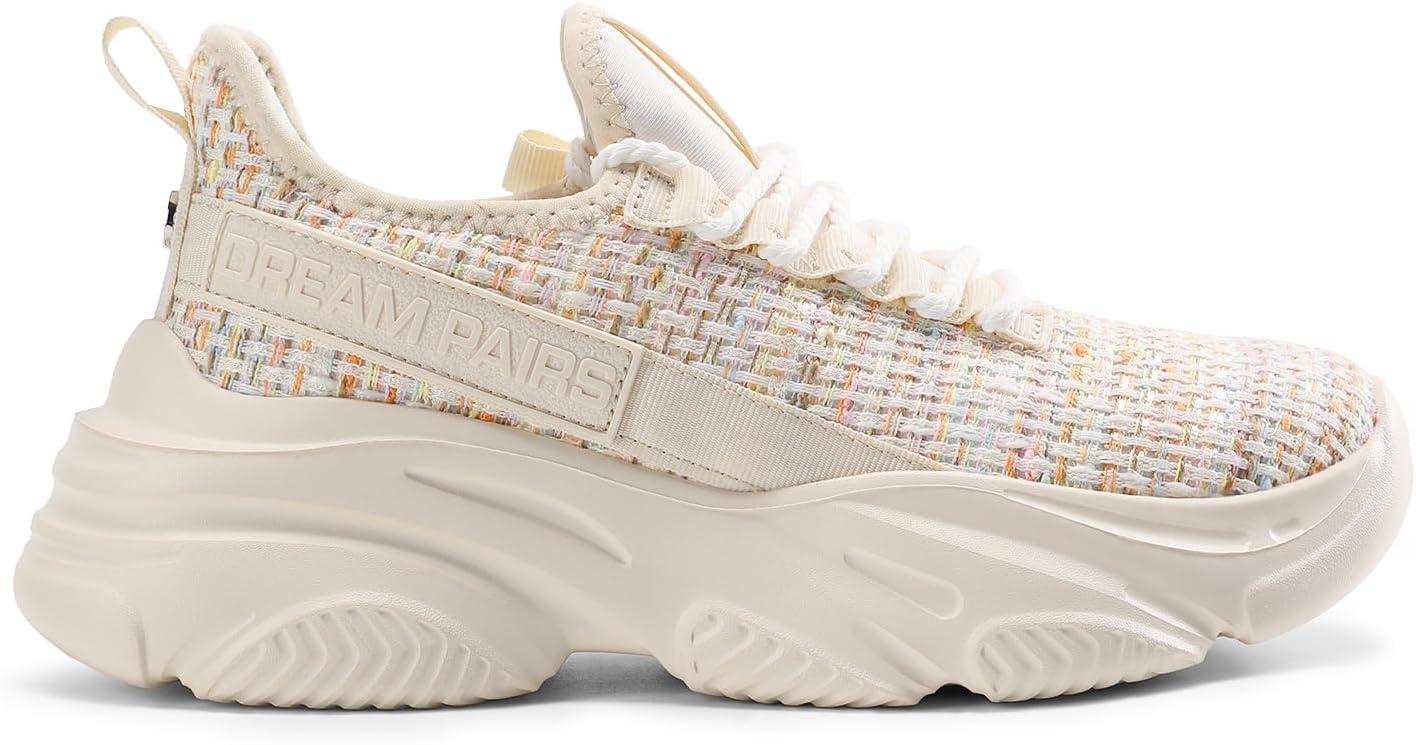 imageDREAM PAIRS Womens Platform Chunky Fashion Sneakers Slip on Walking Stylish Lightweight Classic Casual SneakerBeigeRainbow