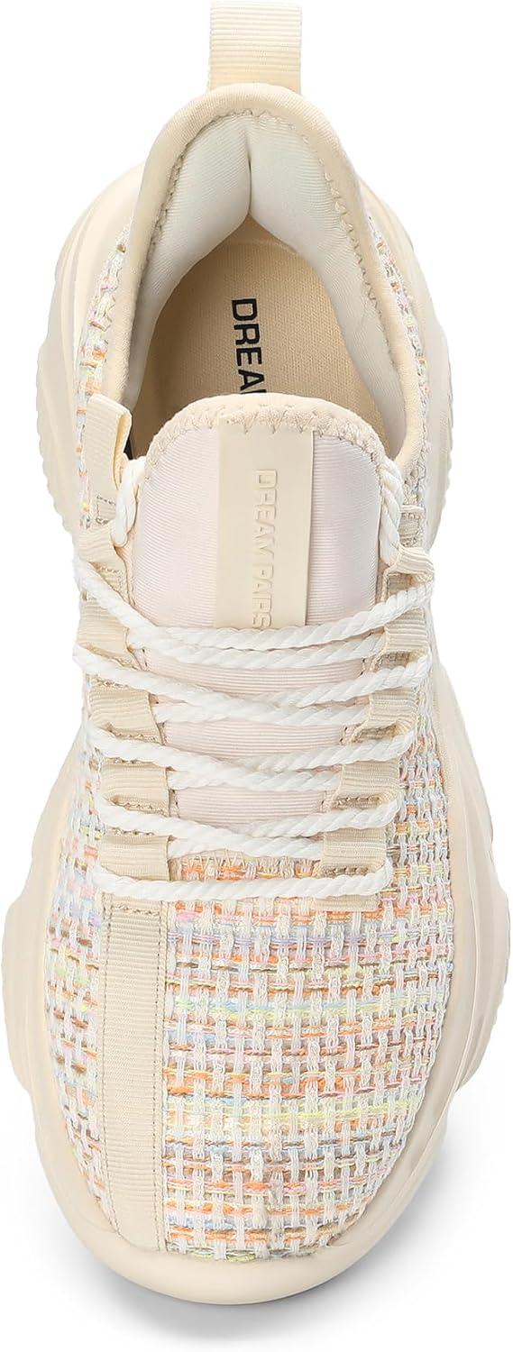 imageDREAM PAIRS Womens Platform Chunky Fashion Sneakers Slip on Walking Stylish Lightweight Classic Casual SneakerBeigeRainbow