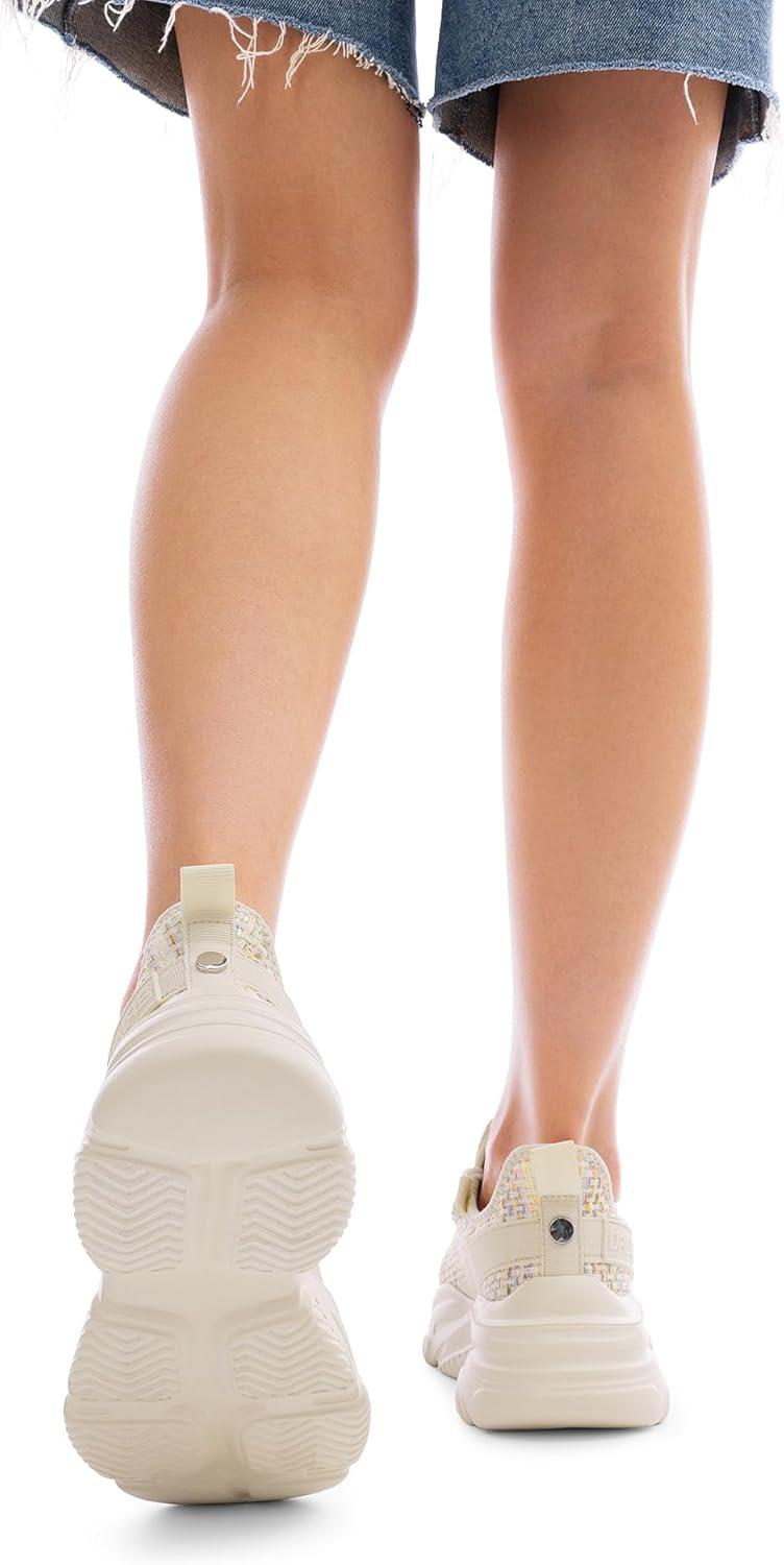 imageDREAM PAIRS Womens Platform Chunky Fashion Sneakers Slip on Walking Stylish Lightweight Classic Casual SneakerBeigeRainbow