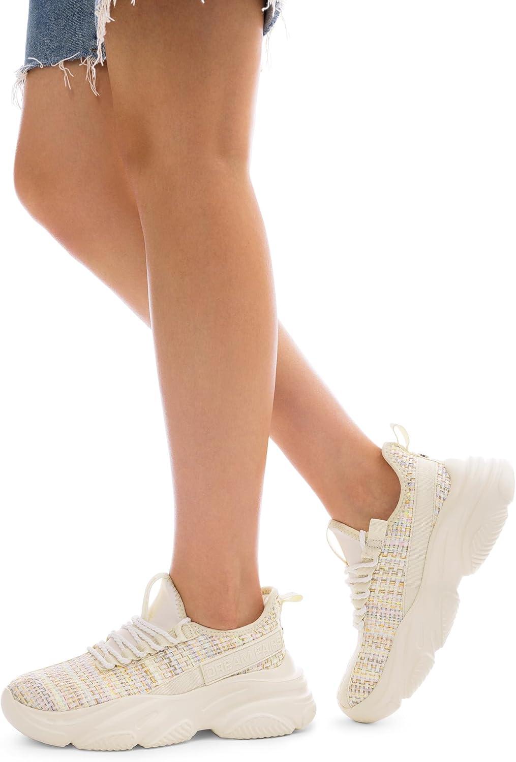 imageDREAM PAIRS Womens Platform Chunky Fashion Sneakers Slip on Walking Stylish Lightweight Classic Casual SneakerBeigeRainbow