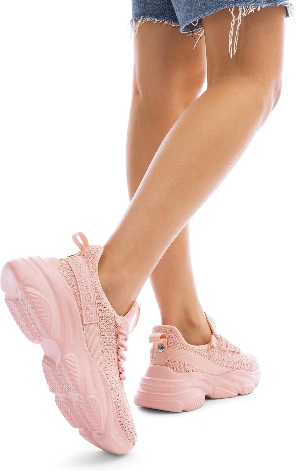 imageDREAM PAIRS Womens Platform Chunky Fashion Sneakers Slip on Walking Stylish Lightweight Classic Casual SneakerPink