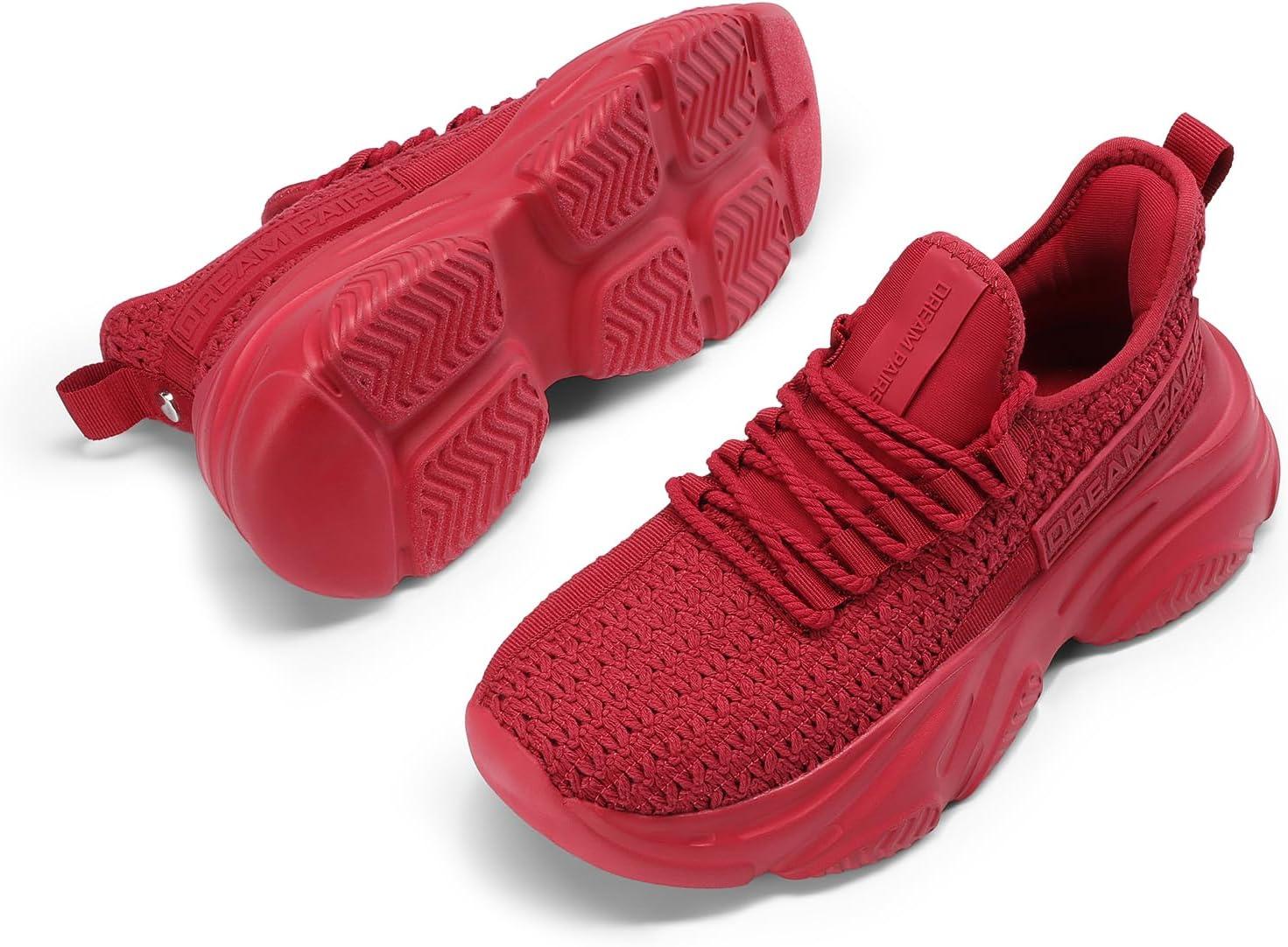 imageDREAM PAIRS Womens Platform Chunky Fashion Sneakers Slip on Walking Stylish Lightweight Classic Casual SneakerRed