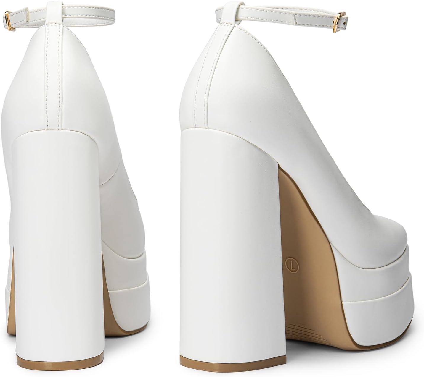 imageDREAM PAIRS Womens Platform High Heels Closed Toe Chunky Block Pumps Square Toe Ankle Strap Dress Fashion Party Y2K ShoesWhitepu