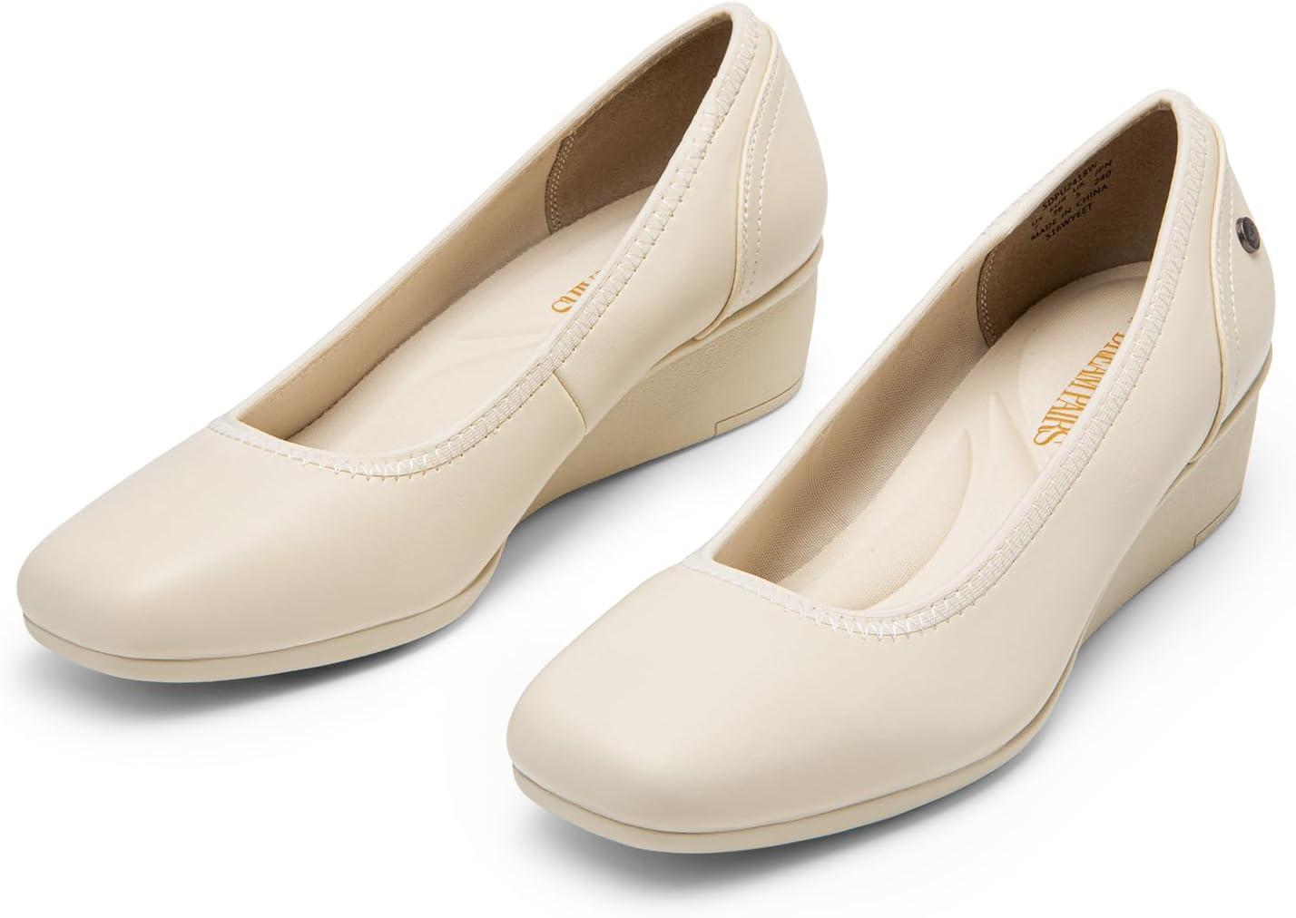 imageDREAM PAIRS Womens Wedge Shoes Closed Toe Low Heel Pumps Comfotable Dress ShoesBeigepu