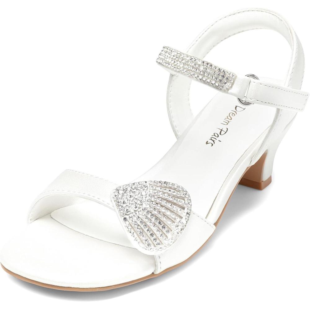 imageDREAM PAIRS Girls Sandals Ankle Strap Square Toe Low Heel Crystal Shell Wedding Party Flower Dress Shoes for Little KidsBig KidsIvory
