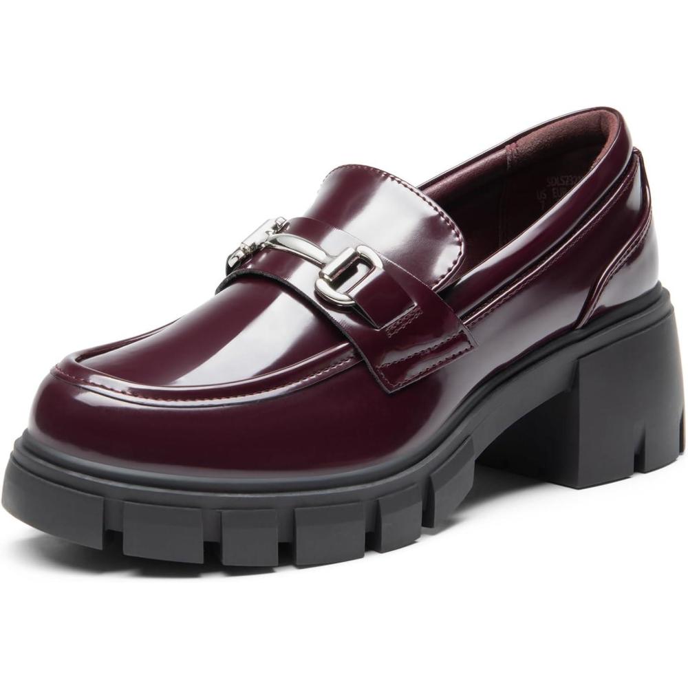 imageDREAM PAIRS Loafers for Women Platform Chunky Loafers Slip On Casual ShoesBurgundypat