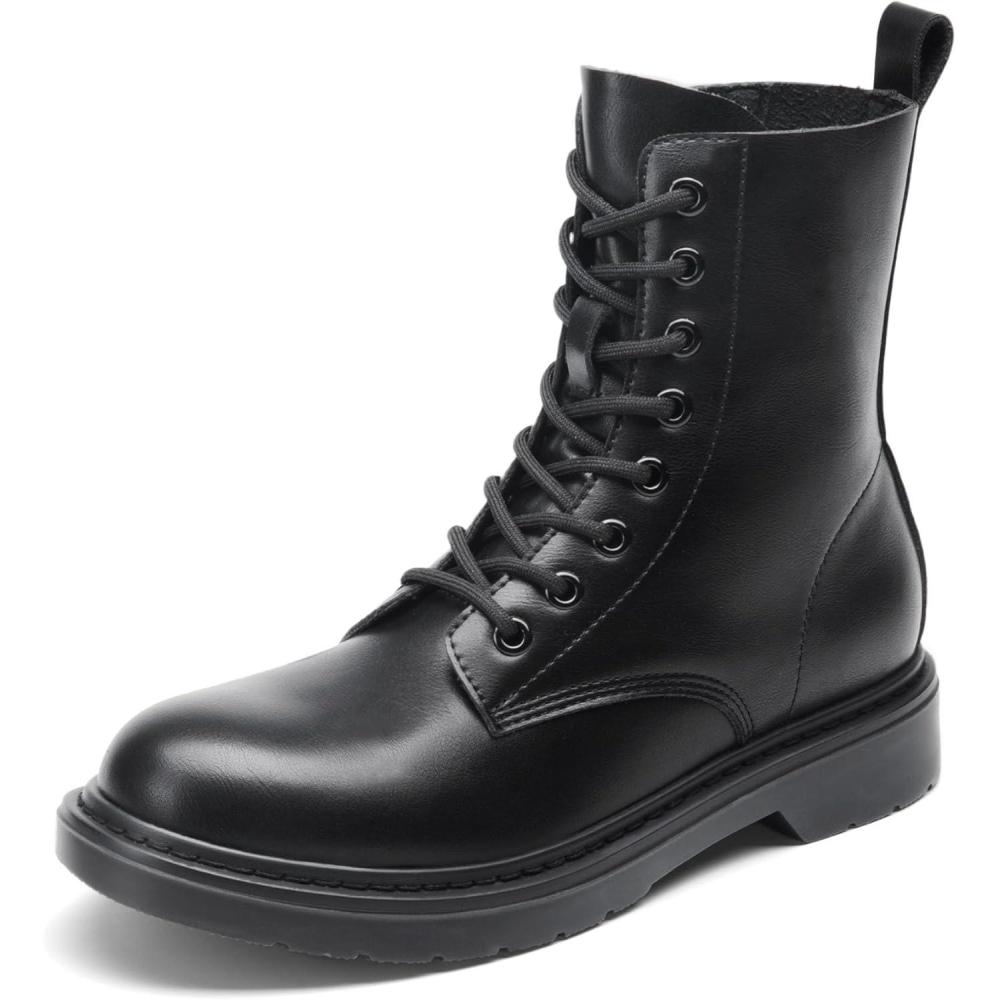 imageDREAM PAIRS Women Combat Boots Laceup Low Heel Ankle BootiesBlackpu