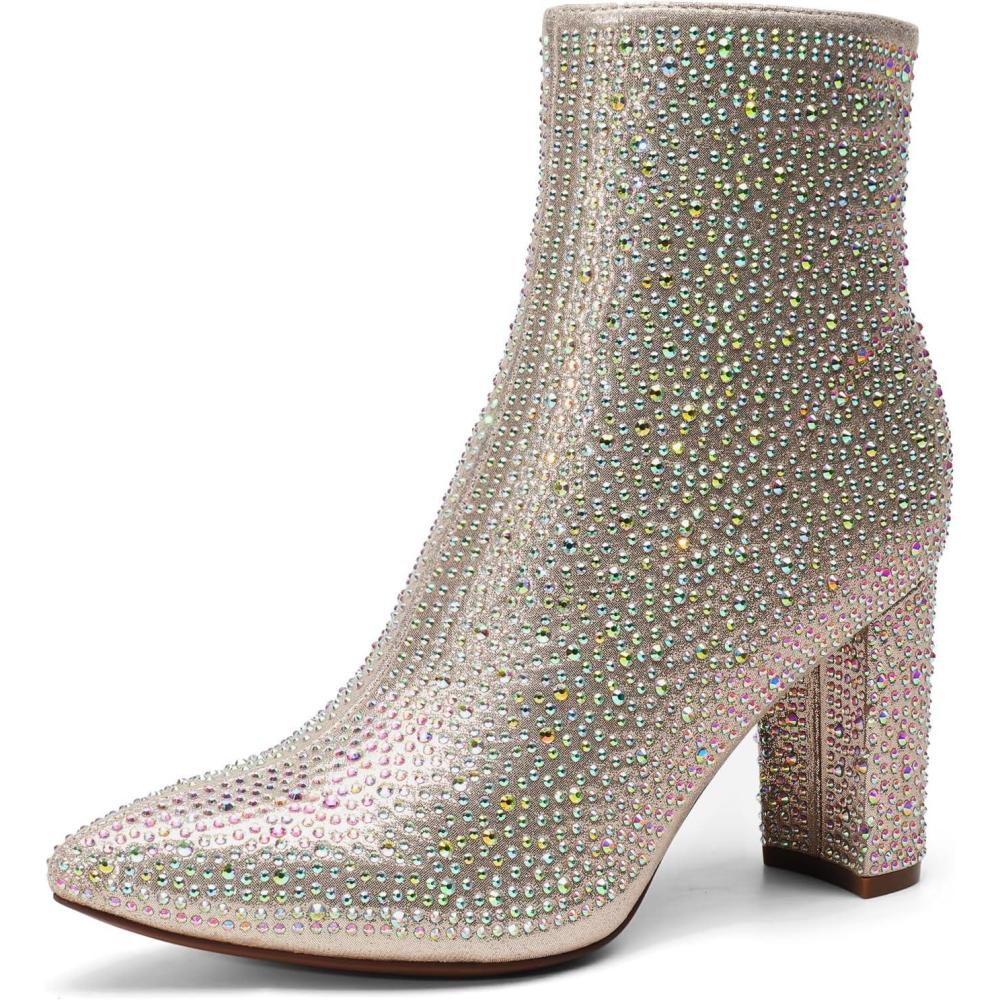 imageDREAM PAIRS Womens Chunky Heel Ankle Booties Pointed Toe Short BootsGold