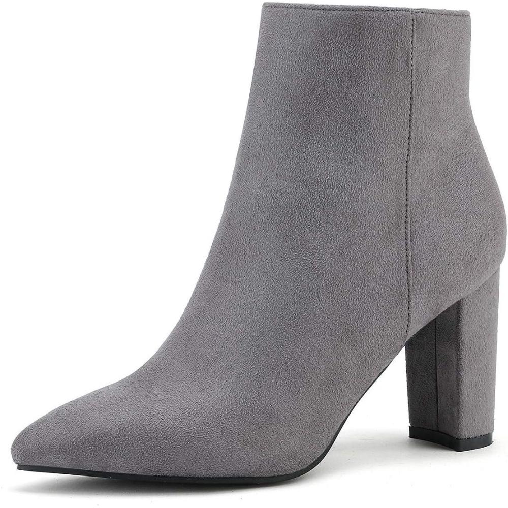 imageDREAM PAIRS Womens Chunky Heel Ankle Booties Pointed Toe Short BootsLightGrey