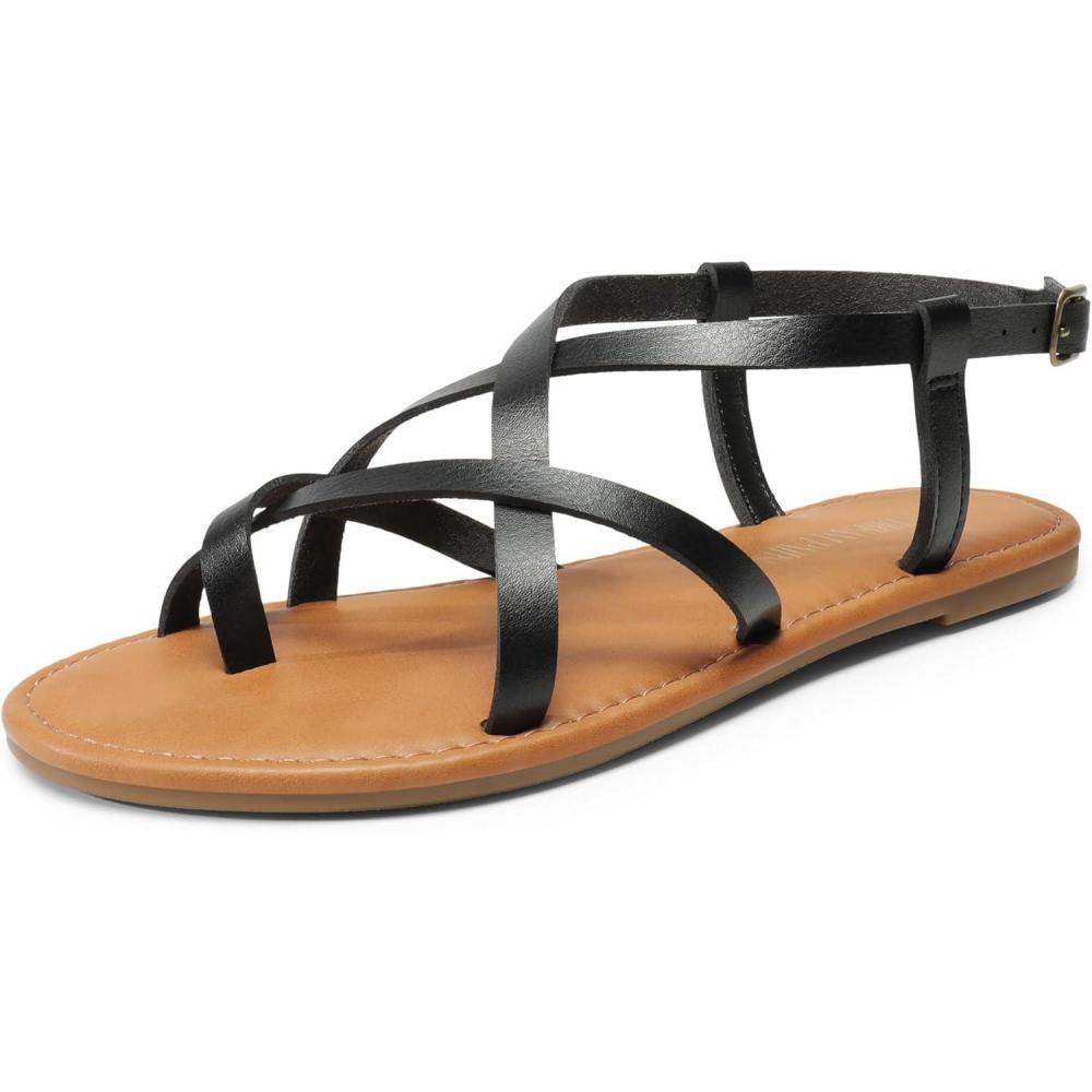 imageDREAM PAIRS Womens Flat Sandals Strappy Dressy Comfortable Ankle Strap Casual Summer Thong Sandals for Beach