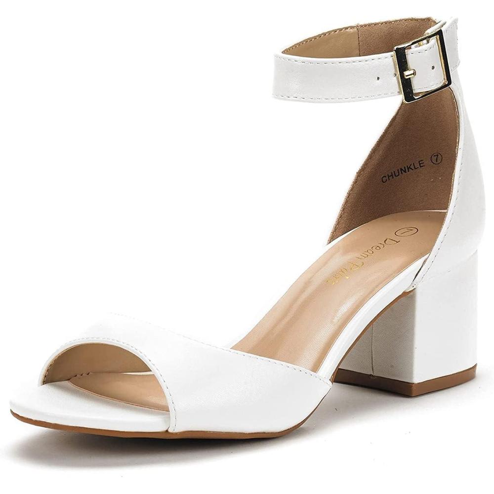 imageDREAM PAIRS Womens Heeled Sandals Chunky Heels Open Toe Heels Dressy Pumps SandalsWhite Polyurethane