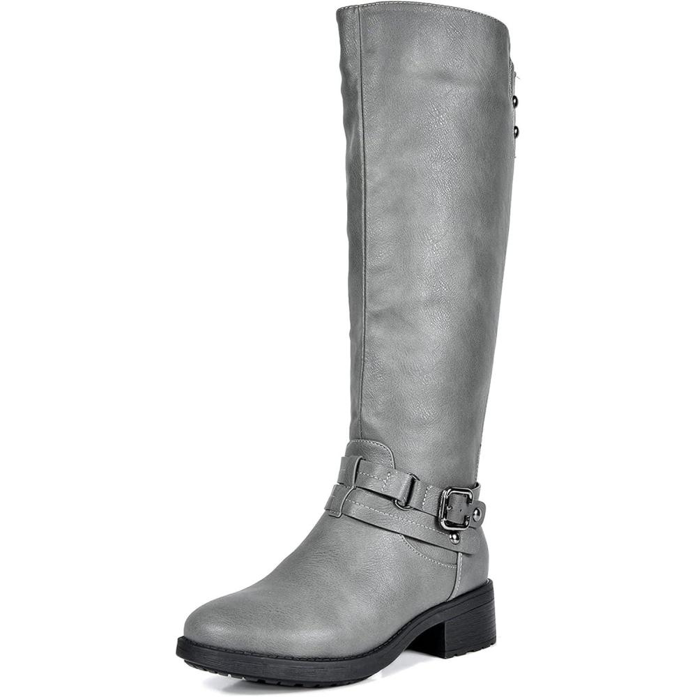 imageDREAM PAIRS Womens Knee High Boots Buckle Riding BootsGrey