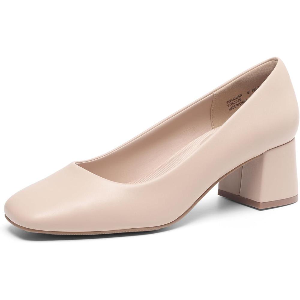 imageDREAM PAIRS Womens Low Chunky Heels Square Toe Pumps Comfortable Slip On Dress Shoes Wedding Party Office ShoesNude