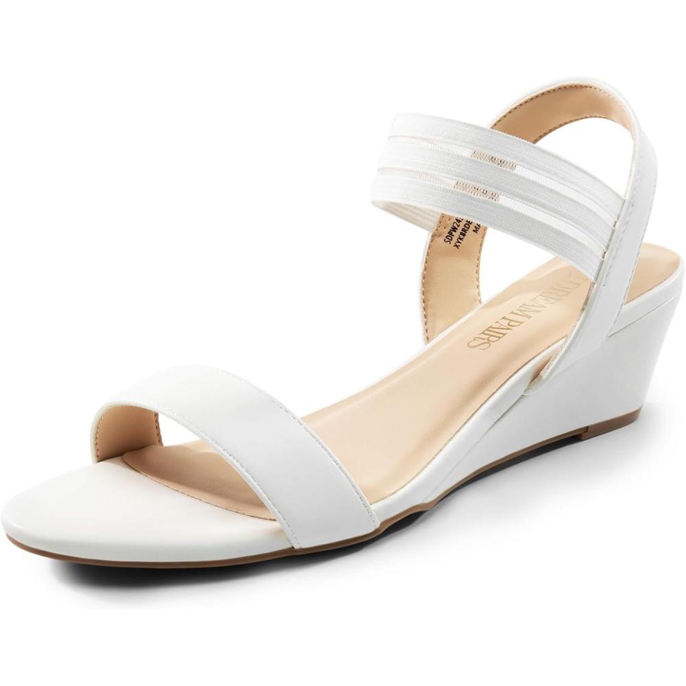 imageDREAM PAIRS Womens Low Heel Wedge Sandals Comfortable SlipOn Elastic Ankle Strap Summer Business Casual Dress ShoesWhitepu