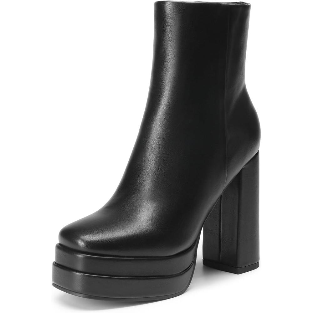 imageDREAM PAIRS Womens Platform Gogo Ankle Boots High Chunky Heels Square Toe Comfort Party Dress Booties Shoes for WomenBlack