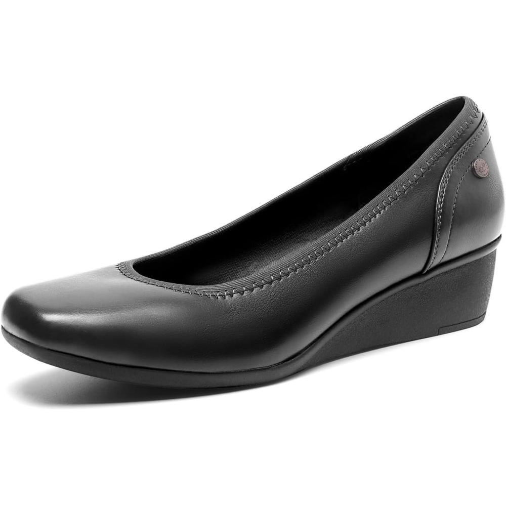imageDREAM PAIRS Womens Wedge Shoes Closed Toe Low Heel Pumps Comfotable Dress ShoesBlackpu
