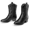DREAM PAIRS Cowboy Boots for Women, Mid Calf Cowgirl Boots with Embroidery Round Toe Western Chunky Low Heel Shoes(All Black)